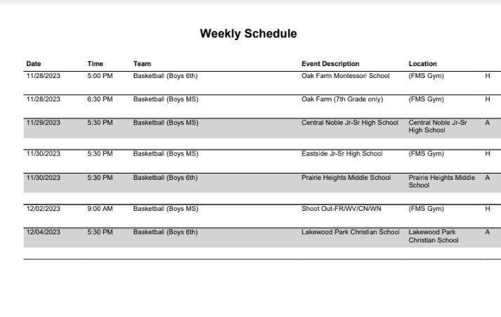 FMS Athletic Schedule